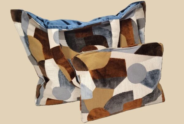 ensemble sac cabas et pochette femme rectangulaire velours jacquard multicolore
