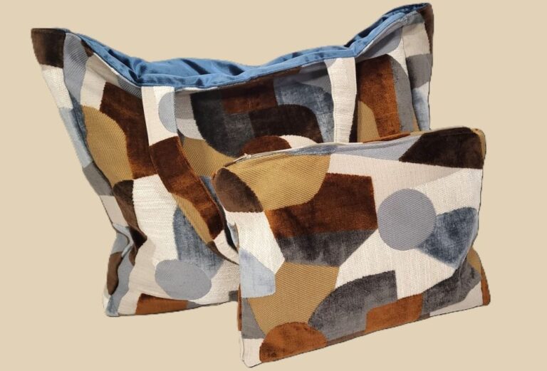 ensemble sac cabas et pochette femme rectangulaire velours jacquard multicolore